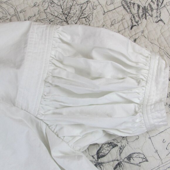 EUC $495 CO ESSENTIALS White Poplin short puff sleeve gather crew neck top M - Picture 6 of 11